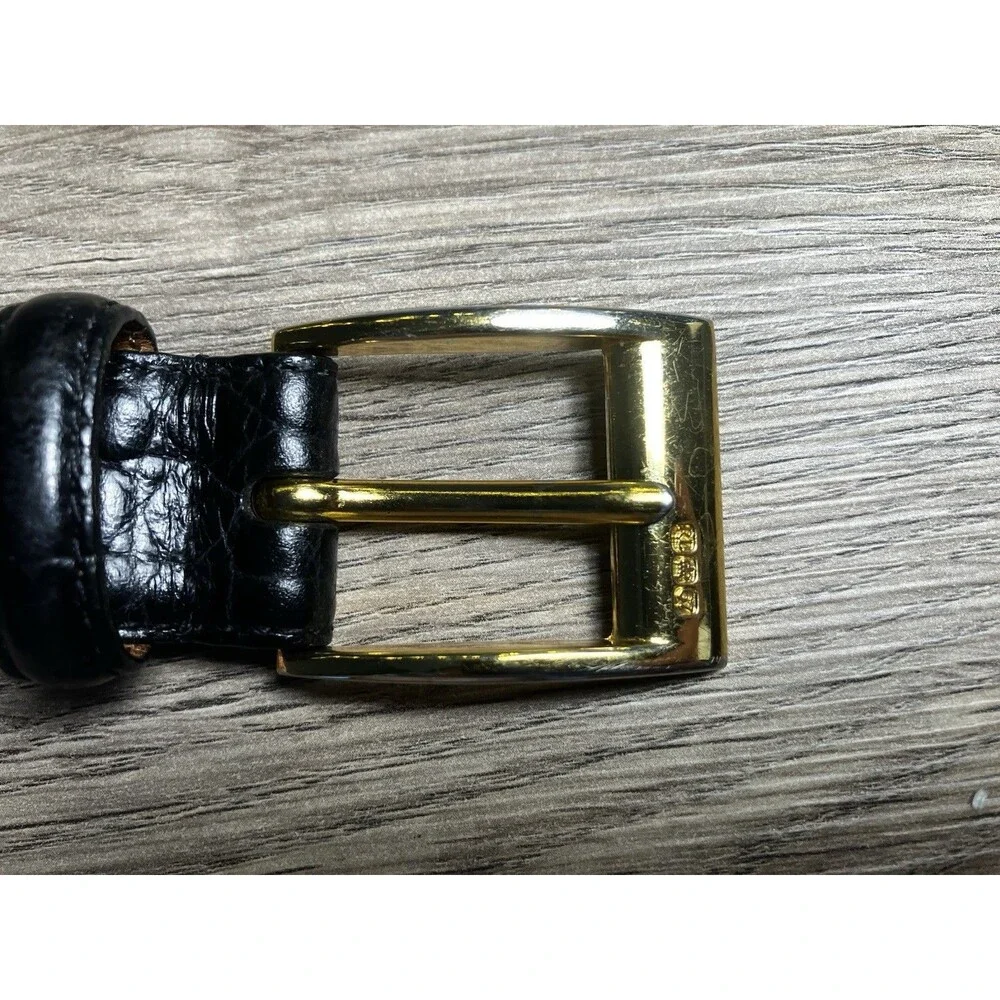 Polo Ralph Lauren Croc Embossed Black Leather Belt Sz 38 Brass Tone Buckle